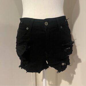 Carmar Black Distressed High-Rise Denim Shorts